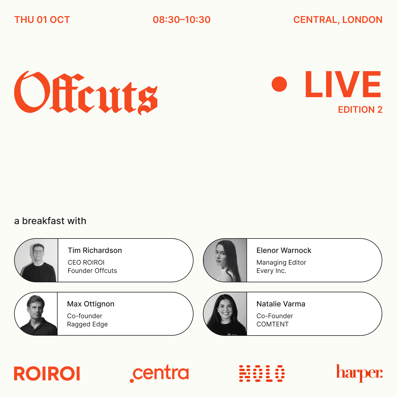 Offcuts Live - a breakfast with Tim Richardson, Eleanor Warnock, Max Ottignon & Natalie Varma