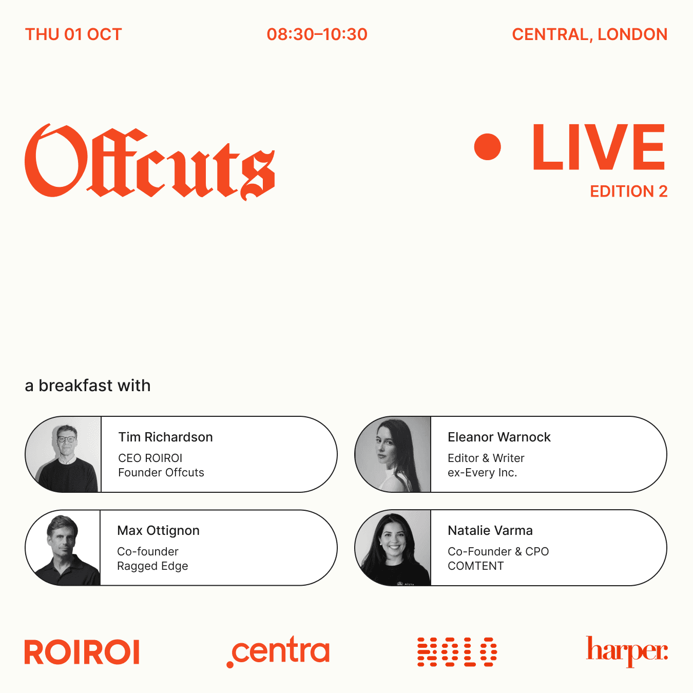 Offcuts Live - a breakfast with Tim Richardson, Eleanor Warnock, Max Ottignon & Natalie Varma